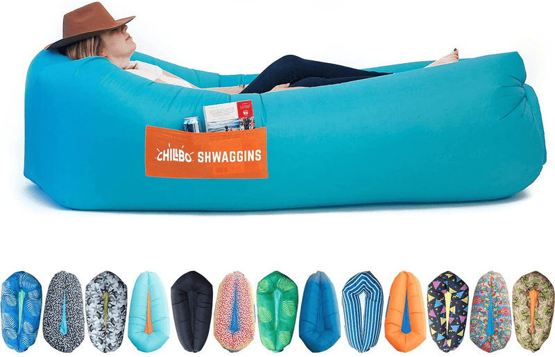 Chillbo Shwaggins Inflatable Couch – Cool Inflatable Chair. Upgrade Your Camping Accessories. Easy Setup Is Perfect for Hiking Gear, Beach Chair and Music Festivals. Sporting Goods > Outdoor Recreation > Camping & Hiking > Tent Accessories Chillbo Cyan + Orange  