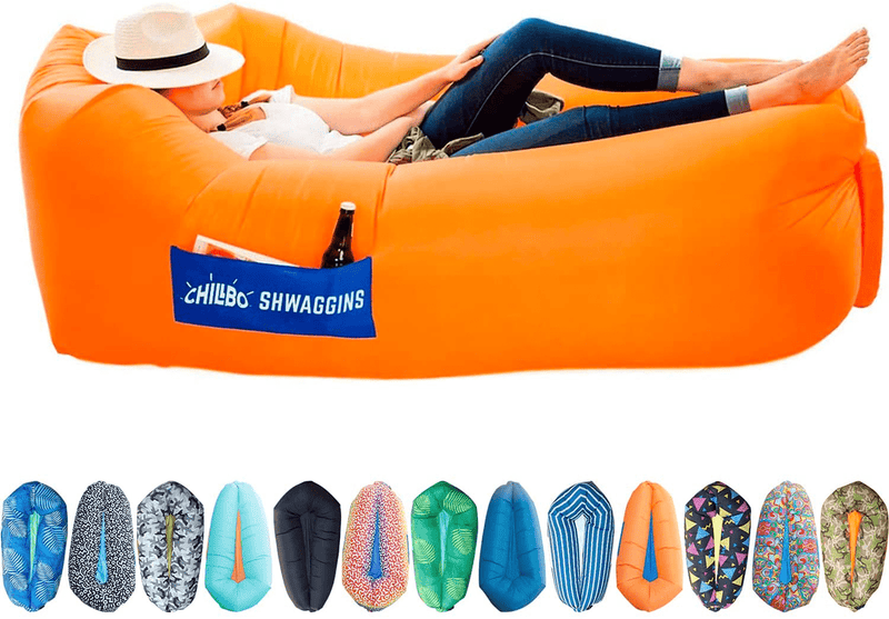 Chillbo Shwaggins Inflatable Couch – Cool Inflatable Chair. Upgrade Your Camping Accessories. Easy Setup Is Perfect for Hiking Gear, Beach Chair and Music Festivals. Sporting Goods > Outdoor Recreation > Camping & Hiking > Tent Accessories Chillbo Orange + Blue  