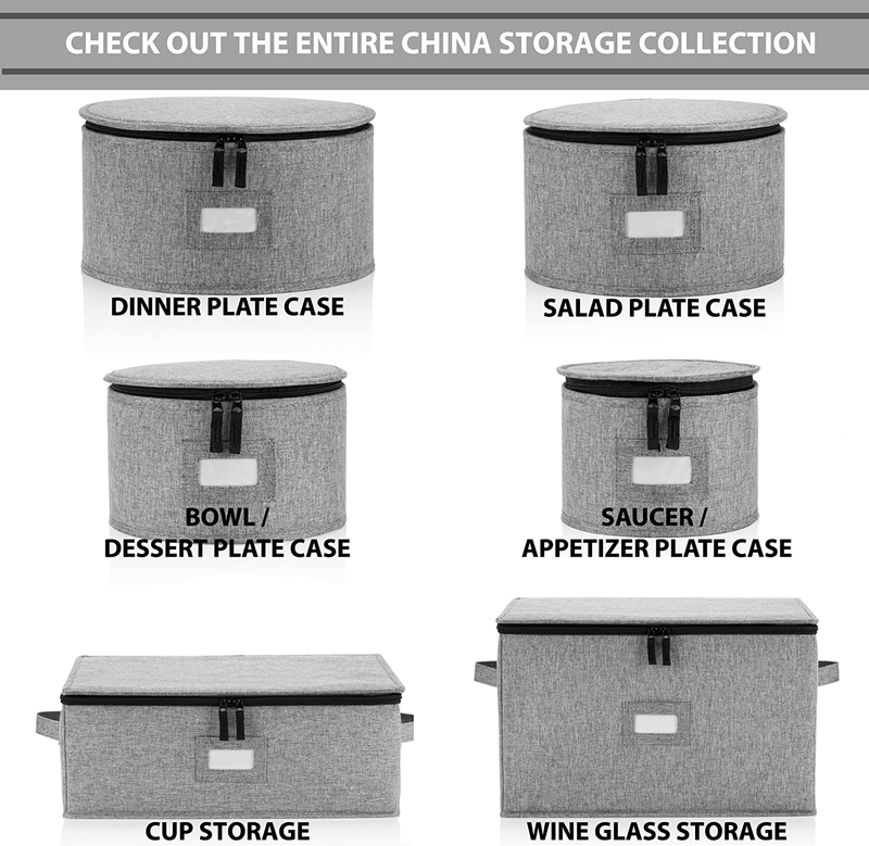 China Storage Containers - Set of 4 Quilted Cases for Dinnerware Storage - Hard Shell and Stackable Sizes: 12" - 10" - 8.5" and 7" Long - Gray - 48 Felt Plate Separators Included Home & Garden > Kitchen & Dining > Food Storage STOZU   