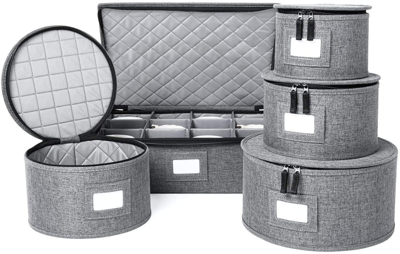 China Storage Set, Hard Shell and Stackable, for Dinnerware Storage and Transport, Protects Dishes Cups and Wine Glasses, Felt Plate Dividers Included (Grey, 6 Piece Hard Shell Set for China Storage) Home & Garden > Household Supplies > Storage & Organization storageLAB Gray 5 Piece Quilted Set for China Storage 