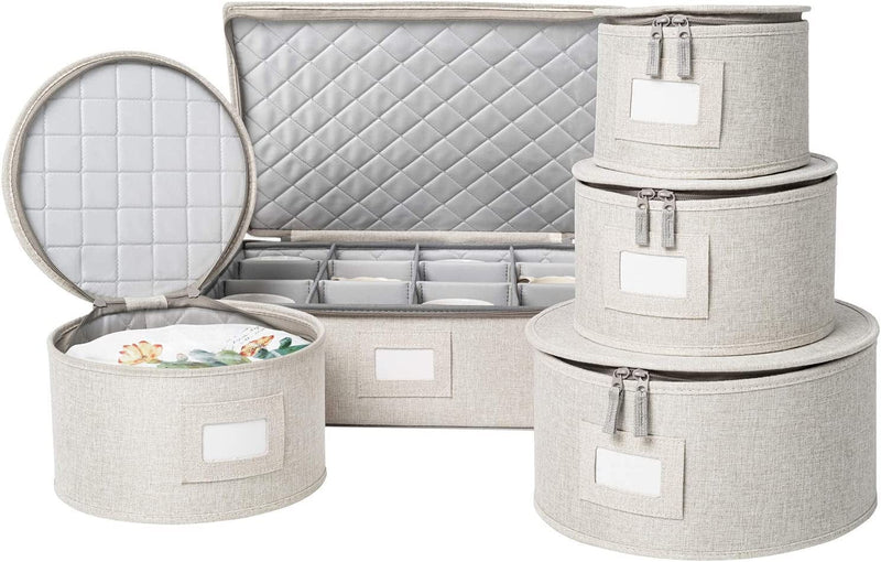 China Storage Set, Hard Shell and Stackable, for Dinnerware Storage and Transport, Protects Dishes Cups and Wine Glasses, Felt Plate Dividers Included (Grey, 6 Piece Hard Shell Set for China Storage) Home & Garden > Household Supplies > Storage & Organization storageLAB Cream 5 Piece Quilted Set for China Storage 