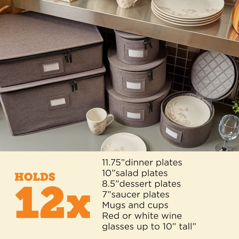 China Storage Set, Hard Shell and Stackable, for Dinnerware Storage and Transport, Protects Dishes Cups and Wine Glasses, Felt Plate Dividers Included (Grey, 6 Piece Hard Shell Set for China Storage) Home & Garden > Household Supplies > Storage & Organization storageLAB   