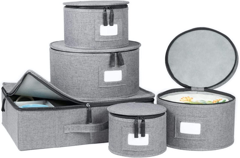 China Storage Set, Hard Shell and Stackable, for Dinnerware Storage and Transport, Protects Dishes Cups and Wine Glasses, Felt Plate Dividers Included (Grey, 6 Piece Hard Shell Set for China Storage) Home & Garden > Household Supplies > Storage & Organization storageLAB Gray 5 Piece Set for China Storage 