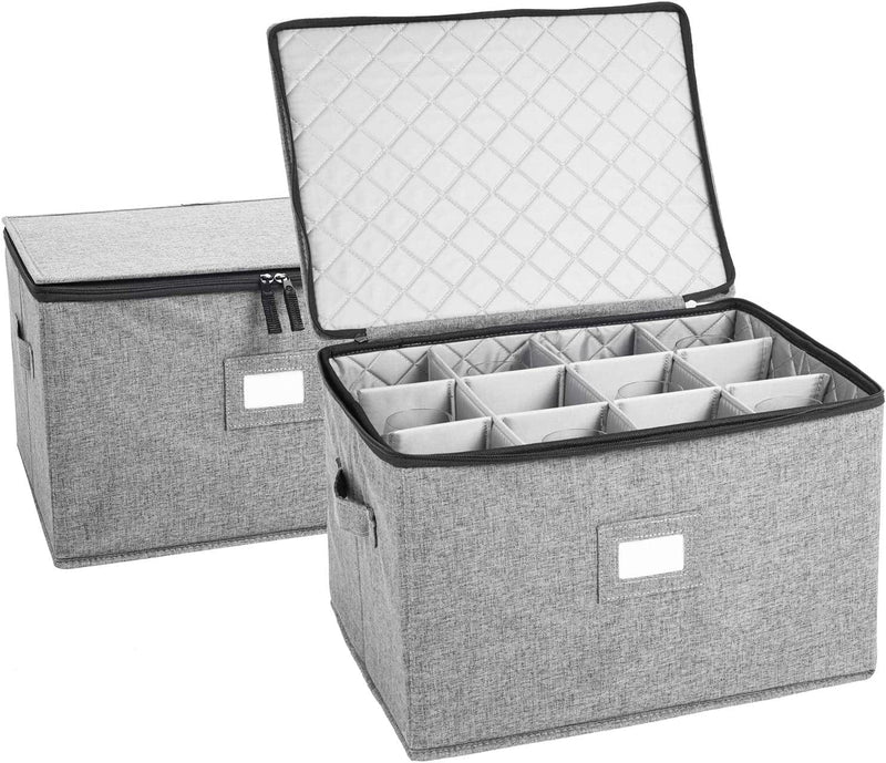China Storage Set, Hard Shell and Stackable, for Dinnerware Storage and Transport, Protects Dishes Cups and Wine Glasses, Felt Plate Dividers Included (Grey, 6 Piece Hard Shell Set for China Storage) Home & Garden > Household Supplies > Storage & Organization storageLAB Gray 2 Pack Set Wine Glass Storage 