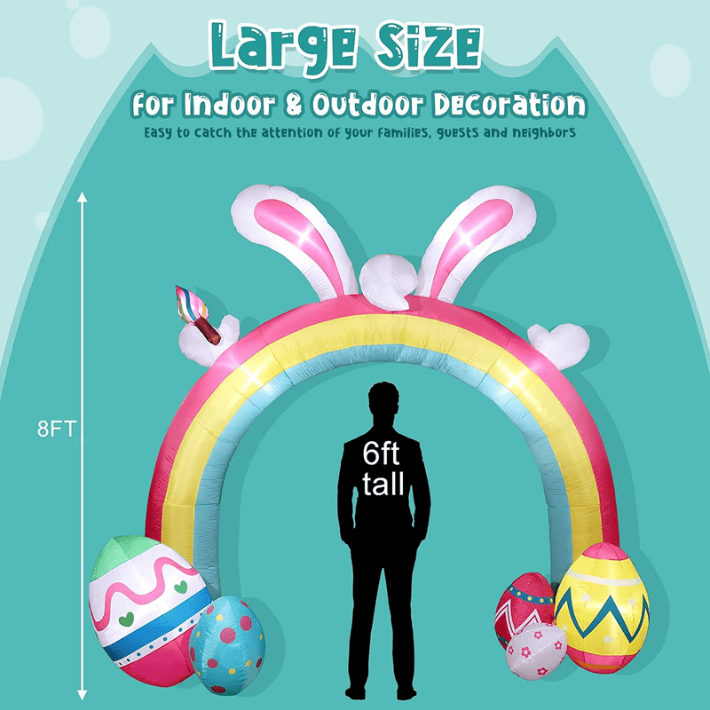 Chivao Easter Inflatable Outdoor Decorations, Blow up Easter Eggs Bunny Ear Giant Archway with Build-In LED Light, Colorful Inflatable Arch Holiday Party Supplies for Yard, Lawn, Garden, Porch Home & Garden > Decor > Seasonal & Holiday Decorations Chivao   