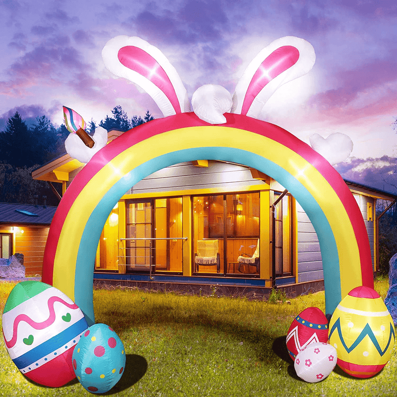 Chivao Easter Inflatable Outdoor Decorations, Blow up Easter Eggs Bunny Ear Giant Archway with Build-In LED Light, Colorful Inflatable Arch Holiday Party Supplies for Yard, Lawn, Garden, Porch Home & Garden > Decor > Seasonal & Holiday Decorations Chivao   