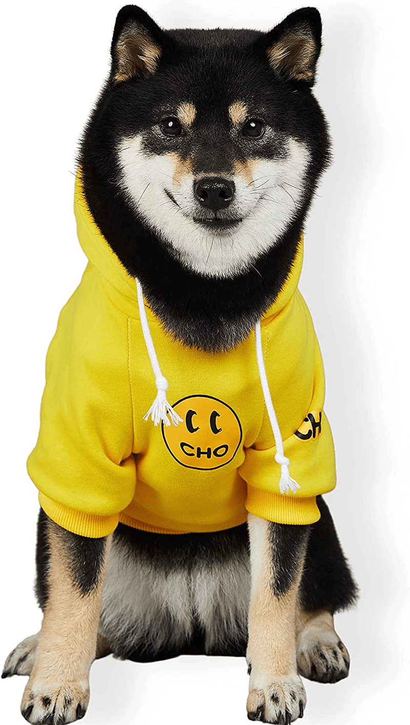 Chochocho Smile Dog Hoodie, Smiley Face Dog Sweater, Stylish Dog Clothes, Cotton Sweatshirt for Dogs and Puppies, Fashion Outfit for Dogs Cats Puppy Small Medium Large Animals & Pet Supplies > Pet Supplies > Dog Supplies > Dog Apparel ChoChoCho Lemon Yellow XL (Chest: 19''-21'' / Suggest: 15-23 lbs) 