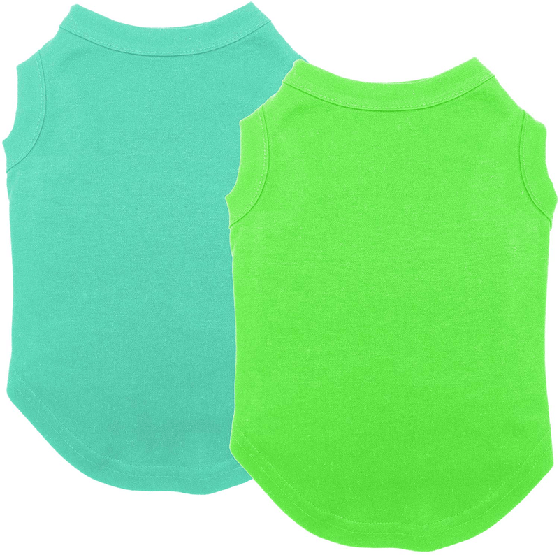 Chol&Vivi Dog Shirts Blank Clothes, 2Pcs Dog T-Shirts Apparel Fit Fot Small Extra Small Medium Large Extra Large Dog Cat, Cotton Shirts Soft and Breathable Animals & Pet Supplies > Pet Supplies > Cat Supplies > Cat Apparel Chol&Vivi Light Blue And Green 32" Chest 