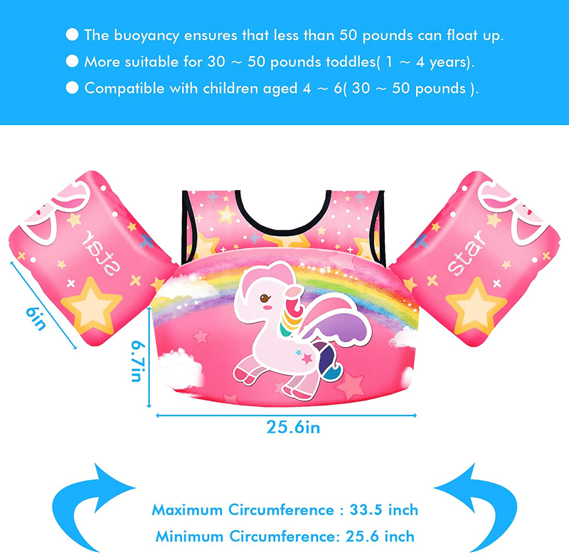 Chriffer Kids Swim Vest for 30-50 Pounds Boys and Girls, Toddler Floats with Shoulder Harness Arm Wings for 2,3,4,5,6,7 Years Old Baby Children Sea Beach Pool