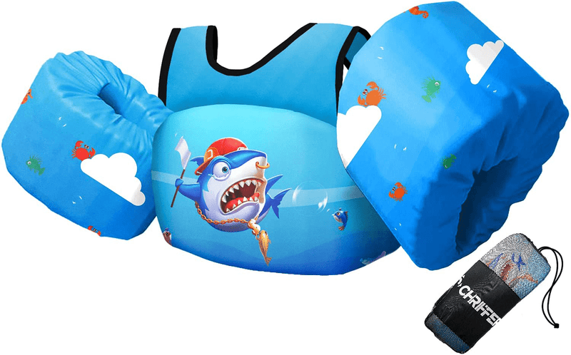 Chriffer Kids Swim Vest for 30-50 Pounds Boys and Girls, Toddler Floats with Shoulder Harness Arm Wings for 2,3,4,5,6,7 Years Old Baby Children Sea Beach Pool Sporting Goods > Outdoor Recreation > Boating & Water Sports > Swimming Chriffer Blue fish  