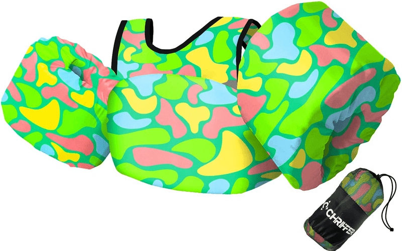 Chriffer Kids Swim Vest for 30-50 Pounds Boys and Girls, Toddler Floats with Shoulder Harness Arm Wings for 2,3,4,5,6,7 Years Old Baby Children Sea Beach Pool Sporting Goods > Outdoor Recreation > Boating & Water Sports > Swimming Chriffer Cartoon Camouflage  
