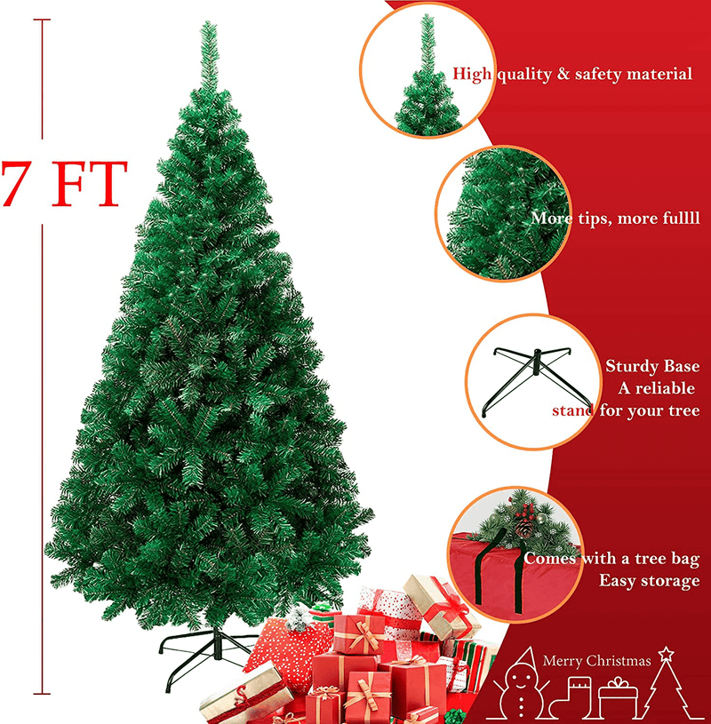 Christmas Artificial Tree Decorations, 7Ft Trees with Storage Bag, Easy Assembly Premium Spruce with 900 Branch Tips Decor for Holiday, Home, Indoor, Office, Arbolitos De Navidad Includes Metal Stand