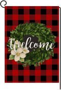 Christmas Boxwood Wreath Welcome Garden Flag Vertical Double Sided Buffalo Check Plaid Rustic Farmhouse Burlap Yard Outdoor Decoration, Red Black, 12.5 x 18 Inches Home & Garden > Decor > Seasonal & Holiday Decorations& Garden > Decor > Seasonal & Holiday Decorations BLKWHT Red Black 12.5x18 