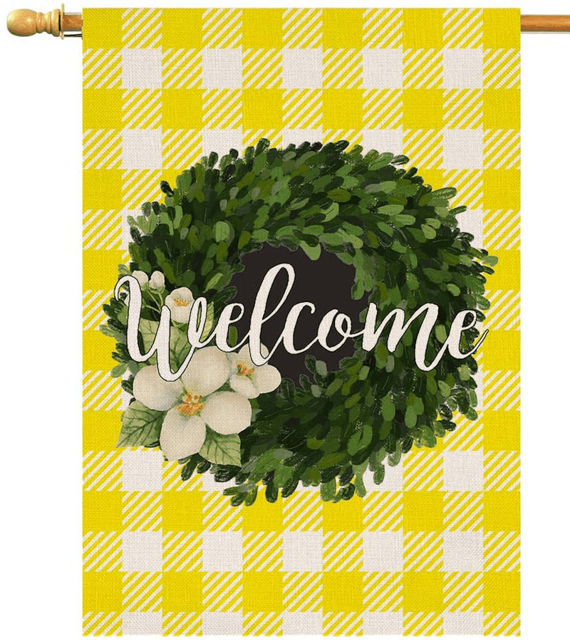 Christmas Boxwood Wreath Welcome Garden Flag Vertical Double Sided Buffalo Check Plaid Rustic Farmhouse Burlap Yard Outdoor Decoration, Red Black, 12.5 x 18 Inches Home & Garden > Decor > Seasonal & Holiday Decorations& Garden > Decor > Seasonal & Holiday Decorations BLKWHT Yellow White 28x40 