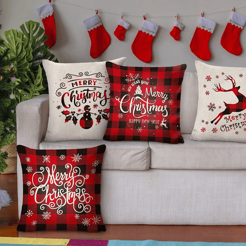 Christmas Decorations Christmas Pillow Covers 18 x 18 Inches Set of 4 - White and Red Xmas Series Cushion Pillow Cover Home & Garden > Decor > Seasonal & Holiday Decorations& Garden > Decor > Seasonal & Holiday Decorations Bwttcb   