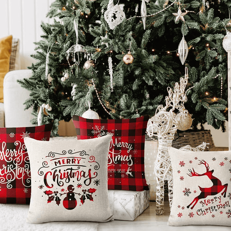 Christmas Decorations Christmas Pillow Covers 18 x 18 Inches Set of 4 - White and Red Xmas Series Cushion Pillow Cover Home & Garden > Decor > Seasonal & Holiday Decorations& Garden > Decor > Seasonal & Holiday Decorations Bwttcb   
