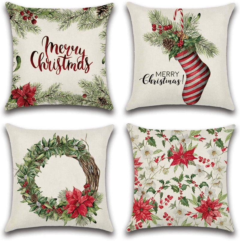 Christmas Decorations Christmas Pillow Covers 18 X 18 Inches Set of 4 - Xmas Series Cushion Throw Pillow Covers Custom Zippered Square Pillowcase Multi3 Home & Garden > Decor > Chair & Sofa Cushions LX Reflective Multi3 18 x 18 Inches 