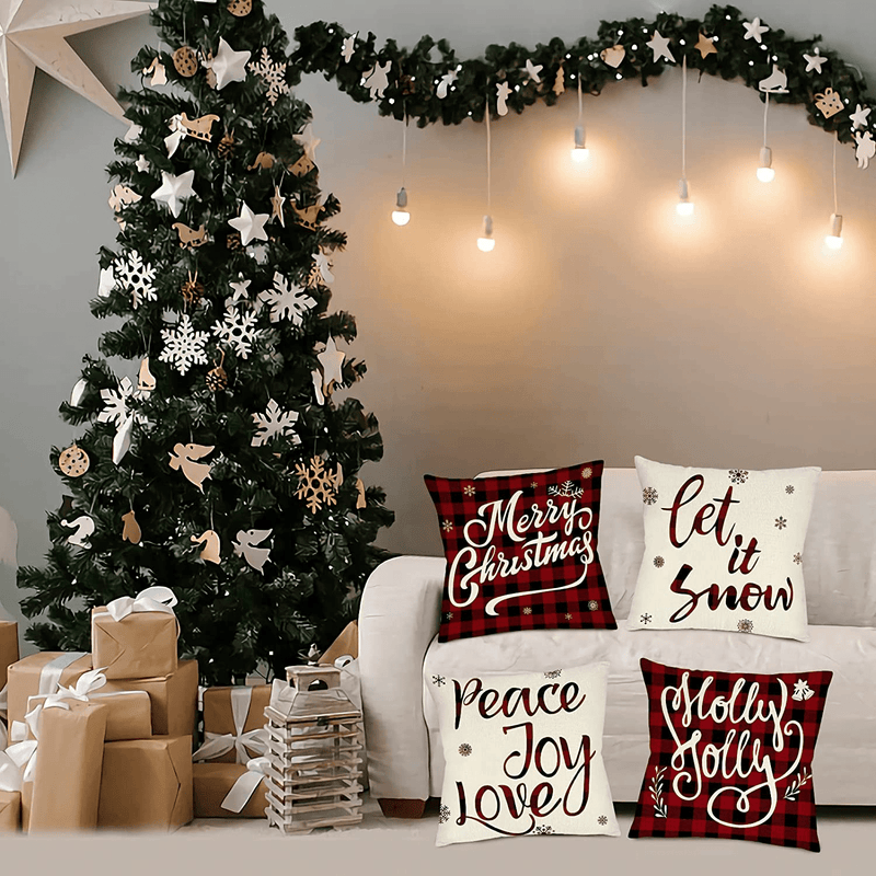 Christmas Decorations Clearance Pillow Covers 18 x 18 Inch Set of 4 Farmhouse Christmas Decor Indoor Outdoor Black and Red Buffalo Check Plaid Xmas Throw Pillow Decorative Cushion Cases for Couch Home & Garden > Decor > Seasonal & Holiday Decorations& Garden > Decor > Seasonal & Holiday Decorations Innge   