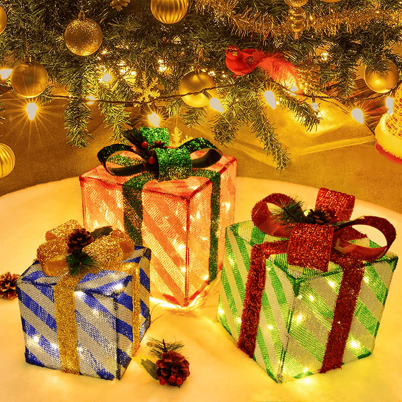 Christmas Decorations Lighted Gift Boxes,Light Up Gift Box for Indoor Outdoor Xmas Tree Party Holiday Decor (Max. Size 8.3" x 8.3" ) Artificial Christmas Decor 3-Piece Set Gift Boxes. Home & Garden > Decor > Seasonal & Holiday Decorations& Garden > Decor > Seasonal & Holiday Decorations Likeny   
