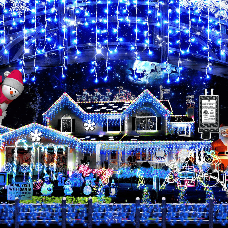 Christmas Decorations Lights Outdoor, 400 LED 32.8 FT 8 Modes 75 Drops Fairy String Curtain Lights for Christmas Decor Eaves Window Party Yard Garden Indoor (Cold White) Home & Garden > Decor > Seasonal & Holiday Decorations& Garden > Decor > Seasonal & Holiday Decorations Linhai Baoguang Lighting Co.,Ltd Blue 400LED 33FT 