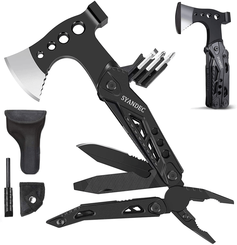 Christmas Gifts for Men Dad Husband, Camping Multitool, All in One Hatchet Survival Gear W Hammer Screwdrivers Pliers Bottle Opener Durable Sheath, Birthday Hunting Hiking (Without Pocket Bellow) Sporting Goods > Outdoor Recreation > Camping & Hiking > Camping Tools Atcdmlu   