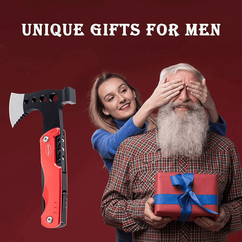 Christmas Gifts for Men Dad Husband Stocking Stuffers Rovertac Multitool Camping Hatchet 11 in 1 Upgraded Multi Tool with Hammer Knife Saw Screwdrivers Bottle Opener Safety Lock Durable Sheath
