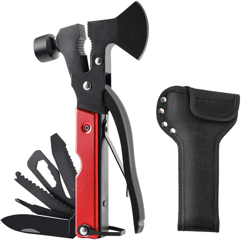 Christmas Gifts for Men Multi Tool Camping Tool Outdoor Survival Gear,15 in 1 Multitool with Durable Sheath, Axe,Hammer,Plier,Saw,Bottle Opener, Hunting Gifts for Men Dad Birthday Gifts from Daughter Sporting Goods > Outdoor Recreation > Camping & Hiking > Camping Tools EGIFI Red  