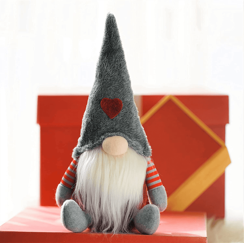 Christmas Gnome, Christmas Valentine'S Day Decorations, Mini Sized 7.5 Inch Swedish Tomte Nisse Christmas Ornaments for Home Porch Garden Patio Home & Garden > Decor > Seasonal & Holiday Decorations Jultomten Grey, Heart  