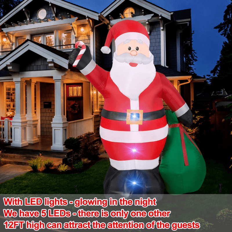 Christmas Inflatables Giant 12 Foot Inflatable Santa Claus with Gift Bag With LED Light for Christmas Yard Decoration Indoor Outdoor Yard Lawn Xmas Party Decoration Cute Fun Xmas Holiday Party Blow Up Home & Garden > Decor > Seasonal & Holiday Decorations& Garden > Decor > Seasonal & Holiday Decorations TURNMEON   