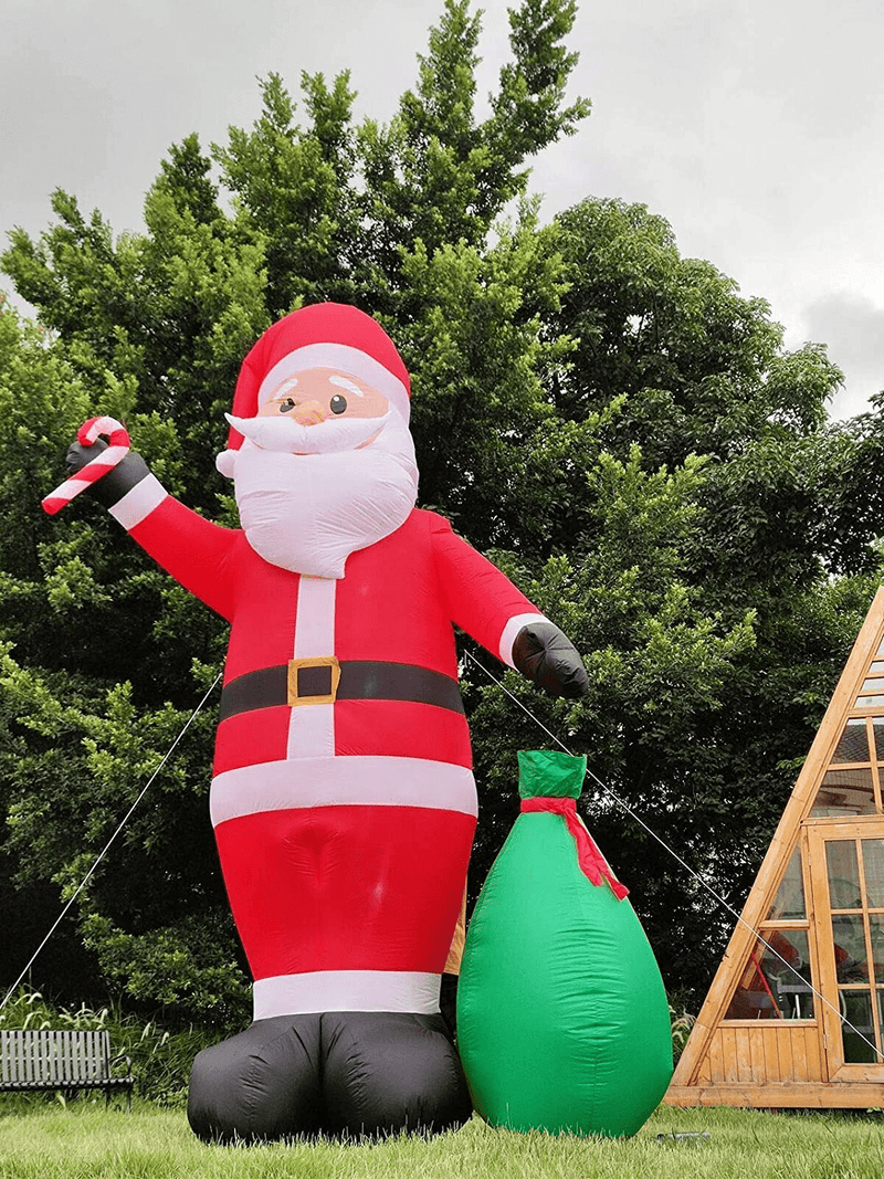 Christmas Inflatables Giant 12 Foot Inflatable Santa Claus with Gift Bag With LED Light for Christmas Yard Decoration Indoor Outdoor Yard Lawn Xmas Party Decoration Cute Fun Xmas Holiday Party Blow Up