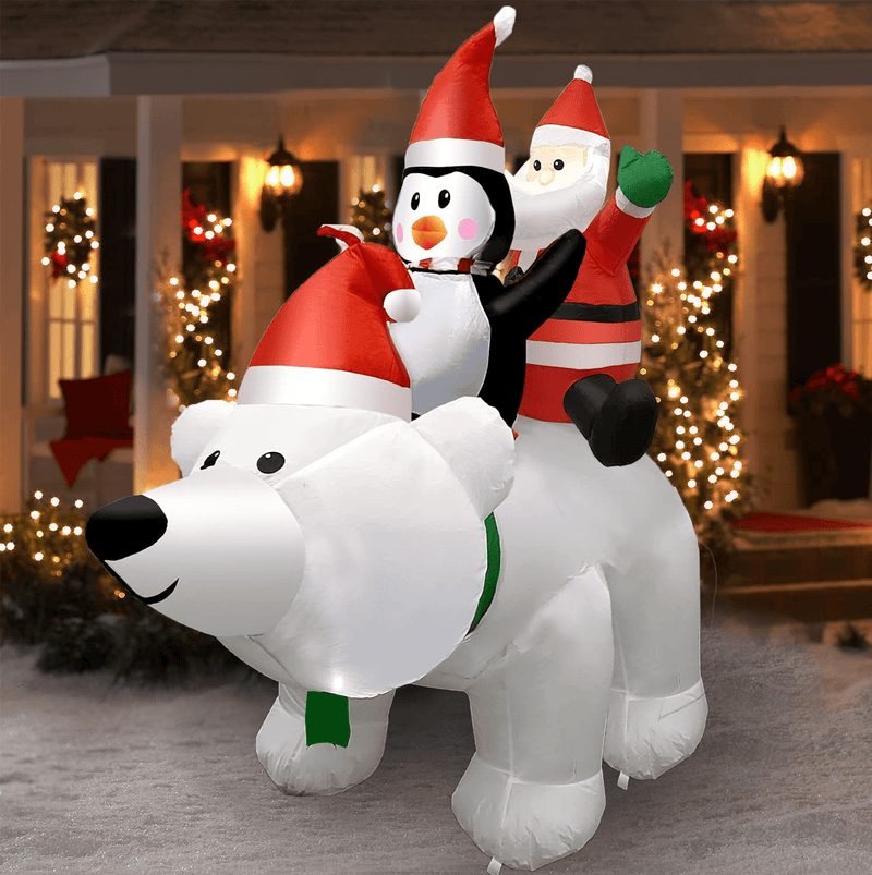 Christmas Inflatables Outdoor Decorations, 6.6FT Long Inflatable Polar Bear with Santa and Penguin Christmas Blow Up Yard Decorations with Built-in LED Lights for Outdoor Indoor Party Holiday Décor Home & Garden > Decor > Seasonal & Holiday Decorations& Garden > Decor > Seasonal & Holiday Decorations LSXD   