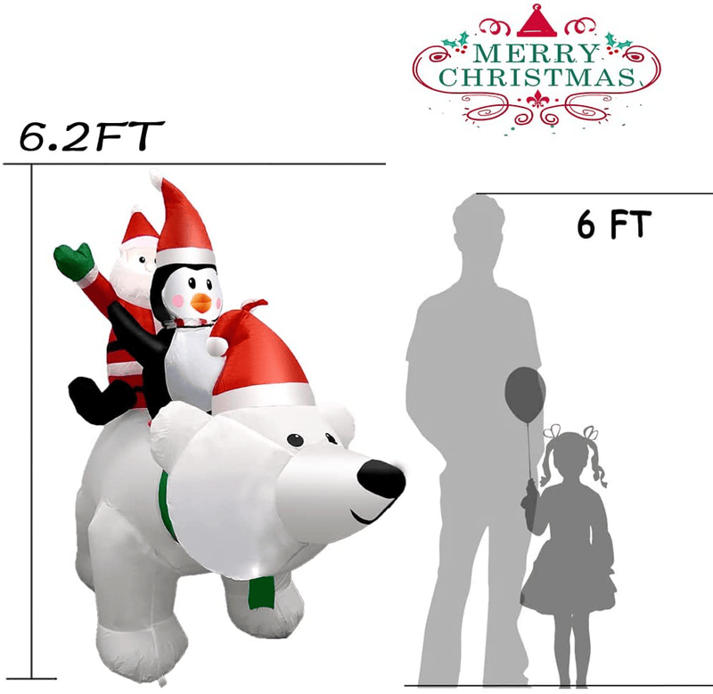 Christmas Inflatables Outdoor Decorations, 6.6FT Long Inflatable Polar Bear with Santa and Penguin Christmas Blow Up Yard Decorations with Built-in LED Lights for Outdoor Indoor Party Holiday Décor Home & Garden > Decor > Seasonal & Holiday Decorations& Garden > Decor > Seasonal & Holiday Decorations LSXD   