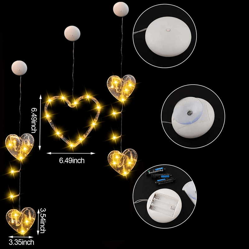 Christmas Lights Decorations 3 Pack, Warm White Led Christmas Window Lights Indoor Window Decorations with Suction Cup Clear Wire LED String Decor for Holiday Christmas Window Decorations