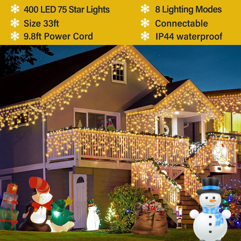 Christmas Lights Outdoor, 400 LED 33 FT 8 Modes Curtain Fairy Star String Lights with Remote Control, Icicle Lights Outdoor for Christmas, Party, Holiday, Roof, Yard, Christmas Decorations Outdoor Home & Garden > Lighting > Light Ropes & Strings VGGFDY   