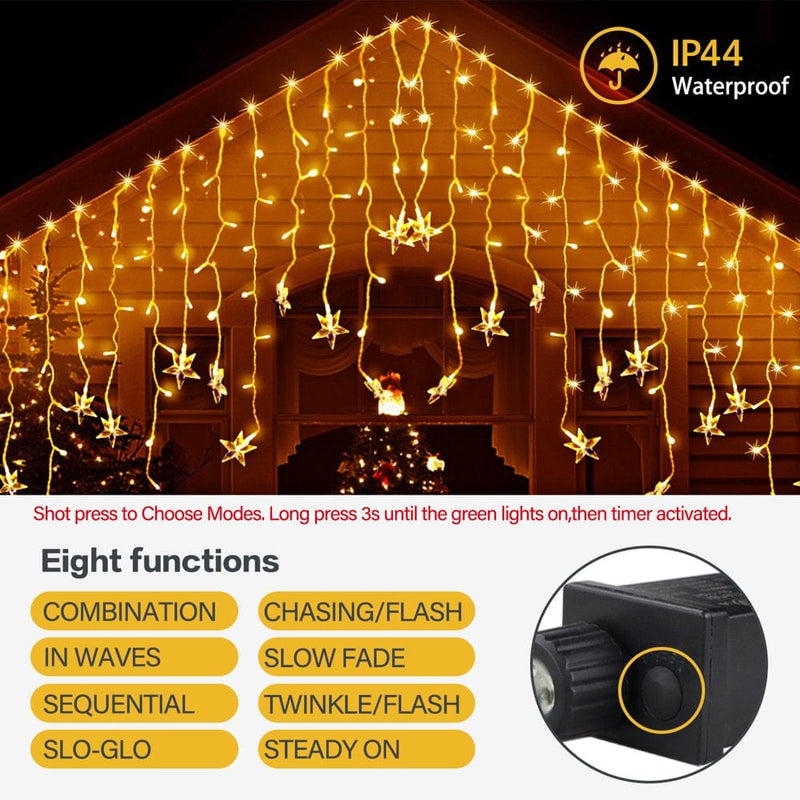 Christmas Lights Outdoor, 400 LED 33 FT 8 Modes Curtain Fairy Star String Lights with Remote Control, Icicle Lights Outdoor for Christmas, Party, Holiday, Roof, Yard, Christmas Decorations Outdoor Home & Garden > Lighting > Light Ropes & Strings VGGFDY   