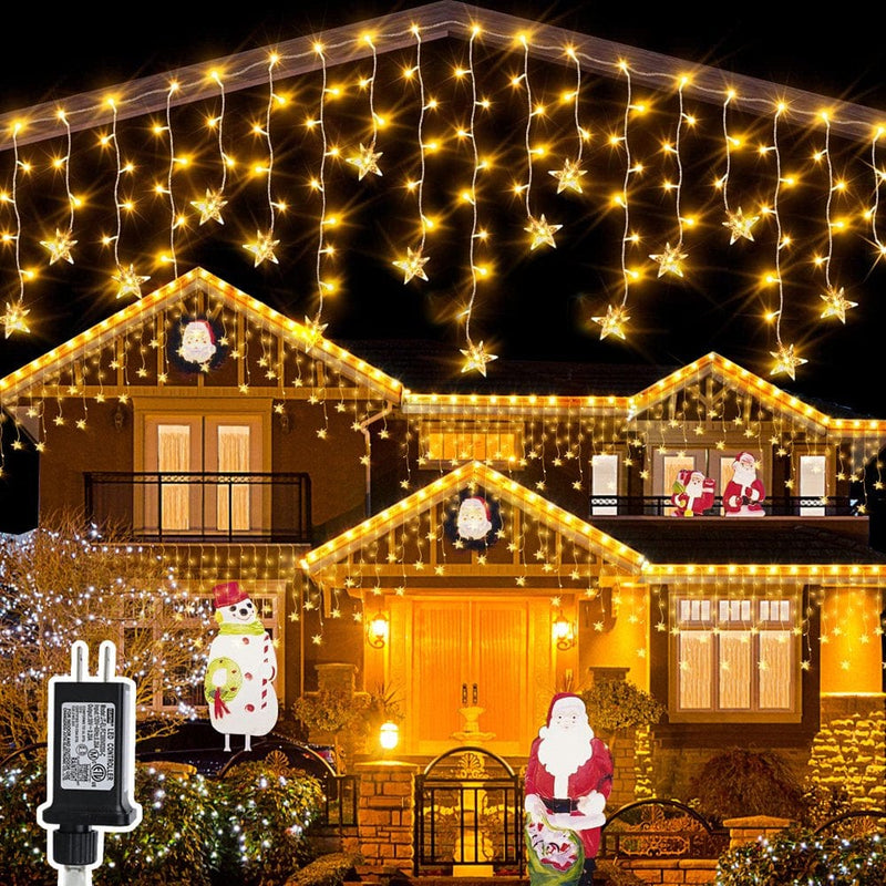 Christmas Lights Outdoor, 400 LED 33 FT 8 Modes Curtain Fairy Star String Lights with Remote Control, Icicle Lights Outdoor for Christmas, Party, Holiday, Roof, Yard, Christmas Decorations Outdoor Home & Garden > Lighting > Light Ropes & Strings VGGFDY Warm White  