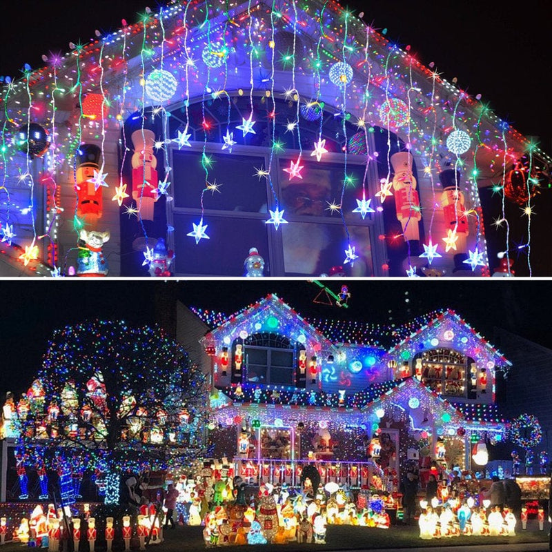 Christmas Lights Outdoor, 400 LED 33 FT 8 Modes Curtain Fairy Star String Lights with Remote Control, Icicle Lights Outdoor for Christmas, Party, Holiday, Roof, Yard, Christmas Decorations Outdoor Home & Garden > Lighting > Light Ropes & Strings VGGFDY Multicolor  
