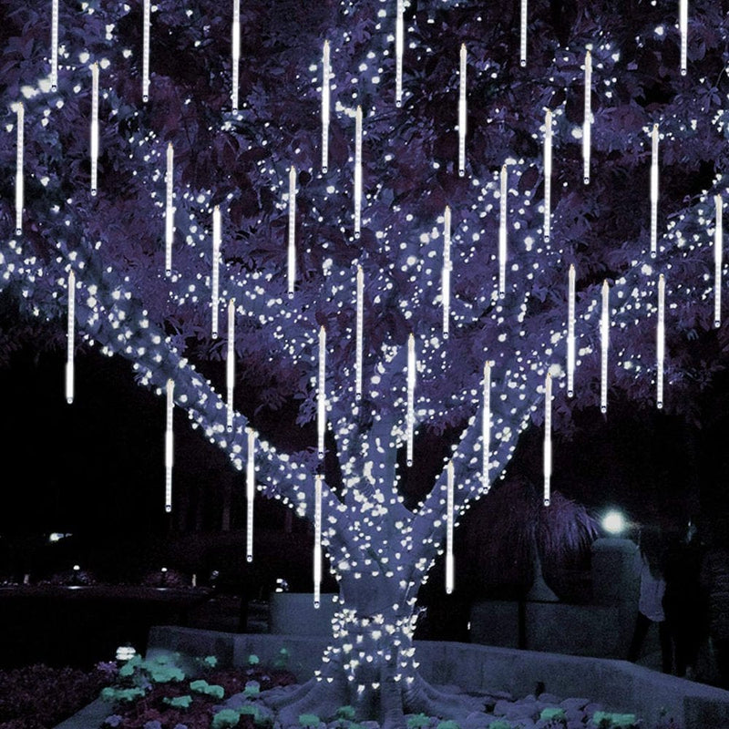 Christmas Lights Outdoor, Meteor Shower Falling Rain Lights 10Cm 10 Tube 200 LED Icicle Cascading Lights for Xmas Tree Wedding Party Decoration, White Home & Garden > Lighting > Light Ropes & Strings QiShi 11.8 inches(10 Tube) White 