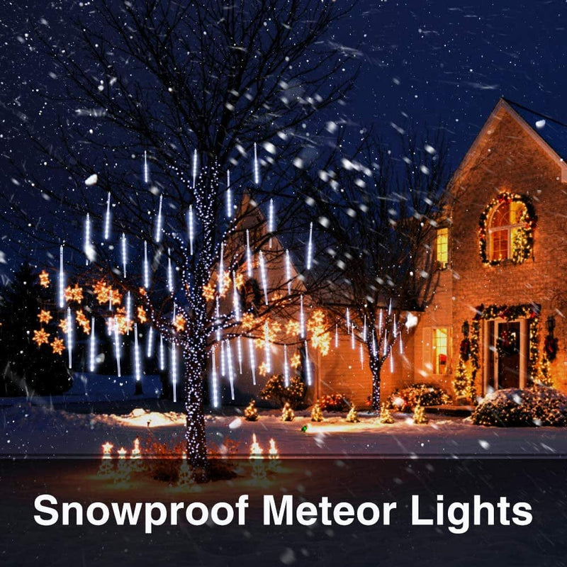 Christmas Lights Outdoor, Meteor Shower Falling Rain Lights 10Cm 10 Tube 200 LED Icicle Cascading Lights for Xmas Tree Wedding Party Decoration, White Home & Garden > Lighting > Light Ropes & Strings QiShi   