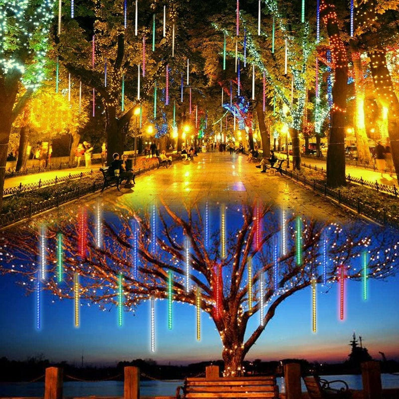 Christmas Lights Outdoor, Meteor Shower Falling Rain Lights 10Cm 10 Tube 200 LED Icicle Cascading Lights for Xmas Tree Wedding Party Decoration, White Home & Garden > Lighting > Light Ropes & Strings QiShi 3.94 inches(10 Tube) Multicolor 
