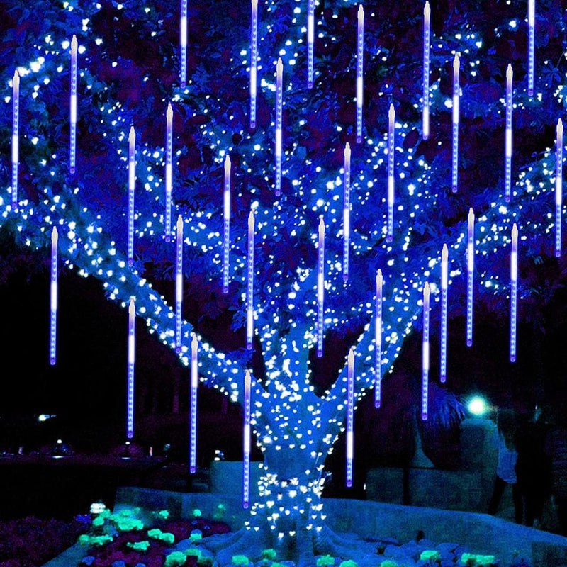 Christmas Lights Outdoor, Meteor Shower Falling Rain Lights 10Cm 10 Tube 200 LED Icicle Cascading Lights for Xmas Tree Wedding Party Decoration, White Home & Garden > Lighting > Light Ropes & Strings QiShi 11.8 inches(10 Tube) Blue 