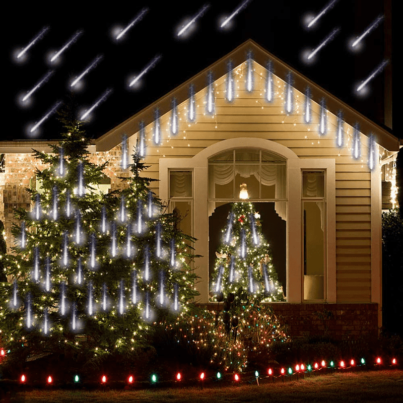 Christmas Lights Outdoor, Purtuemy Meteor Shower Lights 12 inch 8 Tubes LED Snow Falling Lights Icicle Cascading String Lights for Christmas Decoration Tree Garden Wedding Party Holiday, White Home & Garden > Decor > Seasonal & Holiday Decorations& Garden > Decor > Seasonal & Holiday Decorations Purtuemy   