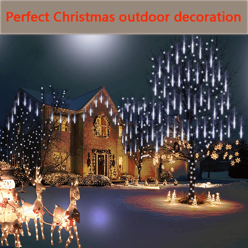 Christmas Lights Outdoor, Purtuemy Meteor Shower Lights 12 inch 8 Tubes LED Snow Falling Lights Icicle Cascading String Lights for Christmas Decoration Tree Garden Wedding Party Holiday, White Home & Garden > Decor > Seasonal & Holiday Decorations& Garden > Decor > Seasonal & Holiday Decorations Purtuemy   