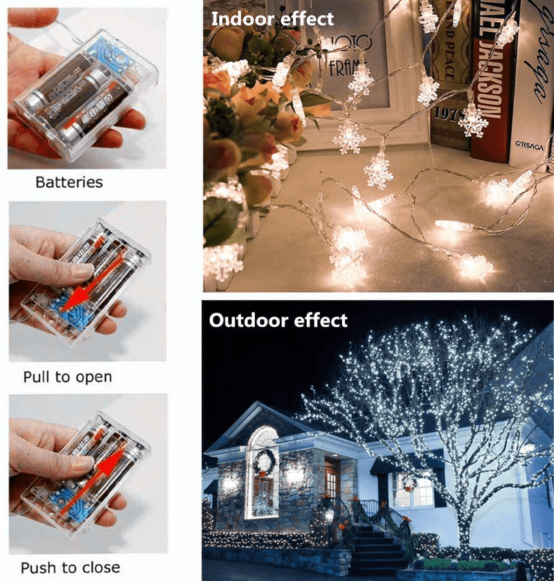 Christmas Lights, Snowflake String Lights 33 Ft 80 LED Battery Operated Fairy Lights for Christmas Wedding Birthday Valentine'S Day Holiday Party, Indoor and Outdoor Use (White) Home & Garden > Decor > Seasonal & Holiday Decorations Apeso   