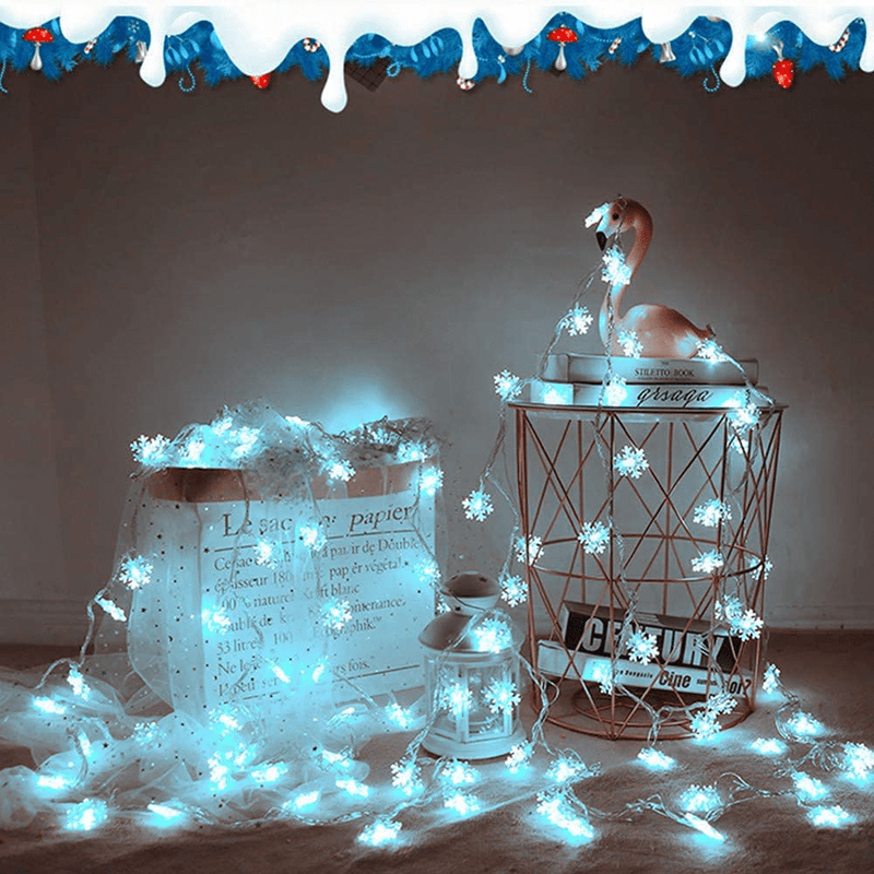Christmas Lights, Snowflake String Lights 33 Ft 80 LED Battery Operated Fairy Lights for Christmas Wedding Birthday Valentine'S Day Holiday Party, Indoor and Outdoor Use (White)