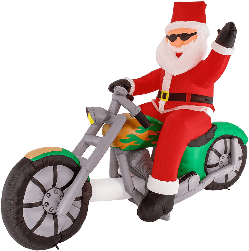 Christmas Masters 6 Foot Inflatable Santa Claus Riding a Motorcycle with Hand Up Waving Hello LED Lights Indoor Outdoor Yard Lawn Decoration - Cute Funny Chopper Xmas Holiday Party Blow Up Display
