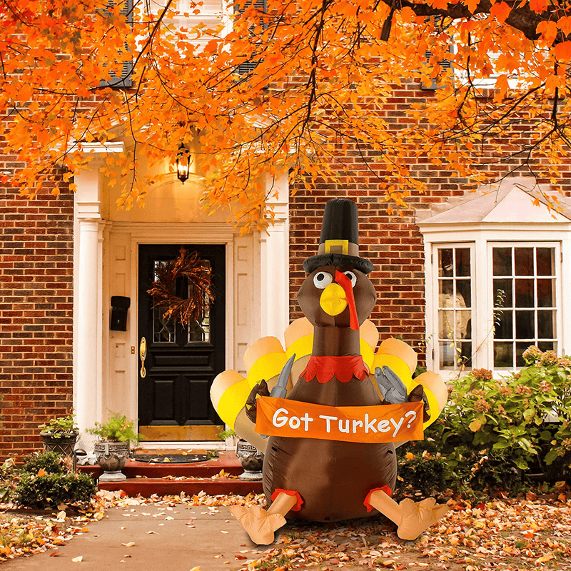 Christmas Masters Huge 7 Foot Inflatable Thanksgiving Turkey with Pilgrim Hat, Got Turkey Sign with Knife and Fork LED Lights Indoor Outdoor Yard Lawn Decoration - Fun Autumn Holiday Harvest Blow Up Home & Garden > Decor > Seasonal & Holiday Decorations& Garden > Decor > Seasonal & Holiday Decorations Christmas Masters   