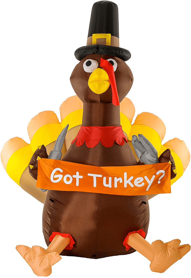 Christmas Masters Huge 7 Foot Inflatable Thanksgiving Turkey with Pilgrim Hat, Got Turkey Sign with Knife and Fork LED Lights Indoor Outdoor Yard Lawn Decoration - Fun Autumn Holiday Harvest Blow Up Home & Garden > Decor > Seasonal & Holiday Decorations& Garden > Decor > Seasonal & Holiday Decorations Christmas Masters   