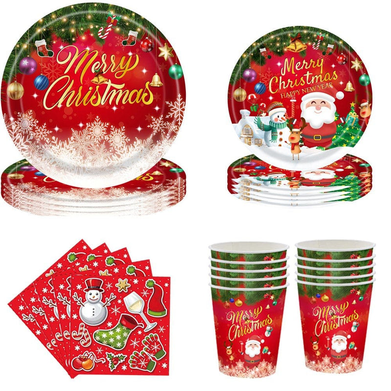 Christmas Party Supplies Serves 4 Piece Set, Christmas Party Decorations, Complete Pack Includes Xmas Paper Plates and Napkins, Cups,Total 64Pcs  JiAnDa 64 Pcs  