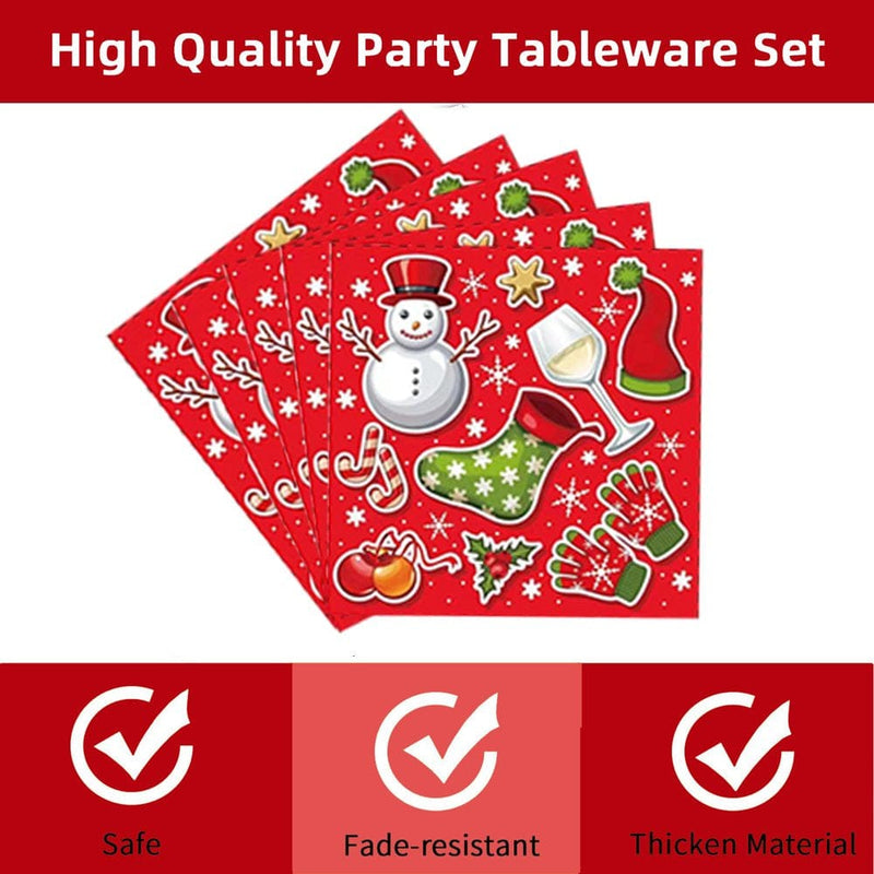 Christmas Party Supplies Serves 4 Piece Set, Christmas Party Decorations, Complete Pack Includes Xmas Paper Plates and Napkins, Cups,Total 64Pcs  JiAnDa   